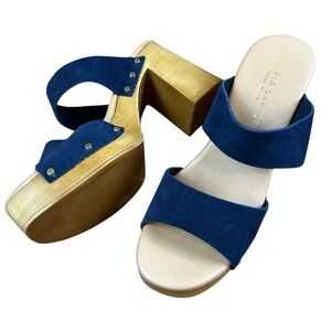 Ilaria Sartori Wood Platform Studded Sandals Navy Blue NEW - Size EU 38/US 7.5